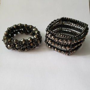 2 Vintage Dark Toned Beaded Bracelets